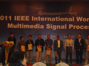 Students receiving an award.